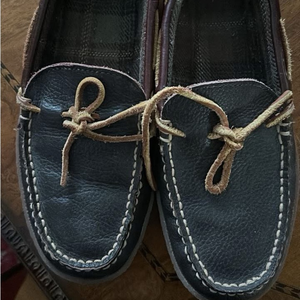 LL BEAN Leather Slippers with Tan Laces